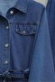 Buttoned Belted Waist Pocketed Jeans Double Set -Blue - 6