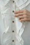White Bohemian Style Ruffle Detailed V-Neck Cotton Blouse - 7