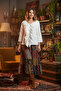 White Bohemian Style Ruffle Detailed V-Neck Cotton Blouse - 4
