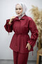 Sleeve Button Detailed Gathered Double Suit Tsd260183 Fuchsia - 2