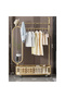3-in-1 Floor Standing Clothes Hanger with Mirror Rotatable Rack Hooks Basket Wheels Gold 100cm - 2