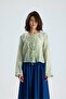 Women's çağla tencel fabric blouse with lace-up detail and button closure 31043 - 2