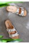 26Y106 Women's 36/41 Stone Double-Strapped Cork Sole Premium Slippers - 5