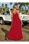 Women's Strappy V-Neck Ethnic Stripe Detailed Long Viscose Dress - 3