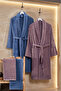 4 Piece 100% Cotton Shawl Collar Bathrobe and Head Towel Set - Premium Soft Textured Bathrobe Set