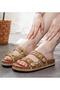 26Y106 Women's 36/41 Stone Double-Strapped Cork Sole Premium Slippers - 7