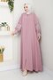 Women's Long Medina Silk Dress with Zipper and Embroidery Detail A-81 _ Pink