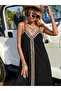 Women's v-neck strappy summer maxi dress with ethnic stripe detail in viscose - 2
