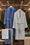 4 Piece 100% Cotton Shawl Collar Bathrobe and Head Towel Set - Premium Soft Textured Bathrobe Set - 2