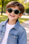 Dd804 Khaki Green Round Children's Sunglasses Unisex - with Storage Case Gift - 4
