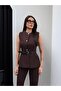 Gold Button Belted Vest Suit - 2
