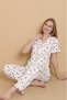 Mirano 3855 Patterned Wrinkled Shirt Collar Buttoned Short Sleeve Women's Pajama Set - 5