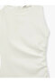 Drape Detailed White Women's Dress 6Sak80033Pk - 5