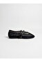 Women's Black Double-Strapped Mesh Ballerinas with Staple Detail