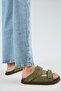Elifi Women's Genuine Leather Velcro Khaki Slippers - 6