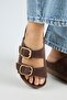 Alexa Women's Leather Genuine Leather Double Buckle Platform Brown Slippers - 5