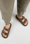 Lavanda Women's Genuine Leather Double Buckle Brown Slippers - 7