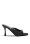Black Heeled Women's Slippers with Gold Bow Detail - 4