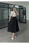Black Lyocell High Waist Flared Midi Skirt - 7051