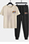 Space Print Top and Bottom Tracksuit Set Oversize Crew Neck - 2