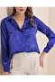 3964 Lightly Flowing Satin Shirt - Cobalt Blue - 3