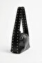 Silver Staple Detailed Rocker Black Handbag