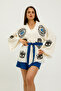 Handmade Muslin Kimono Shorts Set, Evil Eye, Hamsa Design, Oversize Fit, Breathable Cotton Summer - 2