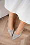 İnzagi Women's Silver Heeled Shoes with Stone Work Detail - 6