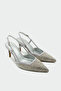 İnzagi Women's Silver Heeled Shoes with Stone Work Detail - 3