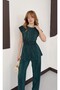Pleated Satin Tie-Detail Blouse with Lining and Shoulder Pads, Top and Bottom Set - 6