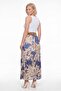 Women's Blue Summer Skirt with Elastic Waist and Special Accessories, Floral Patterned Skirt with Belt - 4
