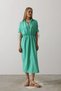 Women's Green Lined Striped Short Sleeve Summer Midi Dress with Elastic Waist - 3