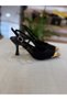 Black Women's Heeled Shoes with Gold Detail on the Toe - 5