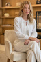 Women's White Stylish Baby Collar Transparent Shirt with Tie Detail on the Front - 2