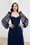 Bale Detailed Long Lace Evening Dress - Dark Blue - 4