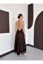 Lace Detailed Satin Dress - Brown |   D3022 - Coffee - 2