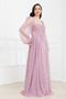 Bale Detailed Long Lace Evening Dress - Pudra - 6