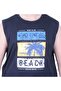 Large Size Printed Sleeveless T-Shirt Miami Beach 26126 Navy Blue - 2