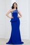 Stone Detailed Atlas Long Evening Dress - Cobalt Blue