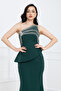 Stone Detailed Atlas Long Evening Dress - Emerald Green - 4
