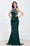 Stone Detailed Atlas Long Evening Dress - Emerald Green - 6