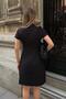 Black Short Sleeve Neck Tie Detail Square Neck Waist Fitted Women's Mini Dress - 5