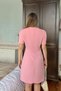 Pink Sleeve Pleated Detail Half Sleeve Women's Mini Dress with Handle - 5