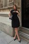 Black Short Sleeve Neck Tie Detail Square Neck Waist Fitted Women's Mini Dress - 3