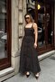 Brown Thick Strap Stitching Detail Women's Denim Midi Dress - 2