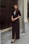Brown Kacie Scarf Detail Half Sleeve Front Slit Belted Women's Midi Dress - 3