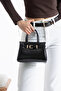 Black Patent Leather Women's Crossbody and Shoulder Bag with Belt Detail - 4