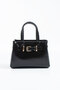 Black Patent Leather Women's Crossbody and Shoulder Bag with Belt Detail