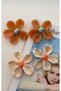 Big Flower Earrings Honey Color Blue Enamel Large Earrings - 4