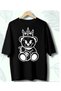 "Special Design That Brings the Royal Style into Street Fashion!" Crowned Teddy Bear Printed Black T-Shirt